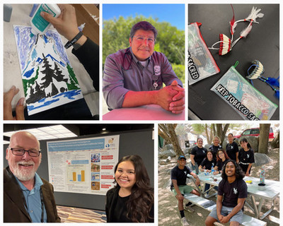 5 different pictures of Tobacco Education Prevention Outreach Cessation PI and 2 co-PIs, along with artwork, kit and Tribal Youth Tobacco Summit participants