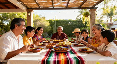 Multi-Generational Mexican Family Sharing Traditional Feast 
